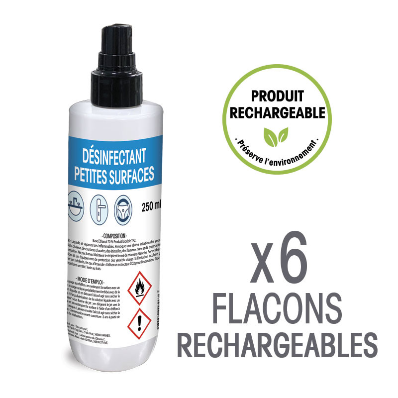 Désinfectant petites surfaces - 6 Flacons de 250 mL rechargeables